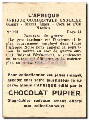 Tam-tam de guerra — África Ocidental Britânica — editado pela Chocolat Pupier — Verso