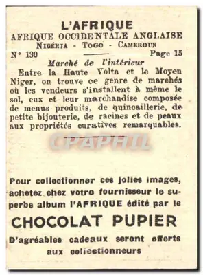 Mercado interior — África Ocidental Britânica — editado pela Chocolat Pupier — Verso