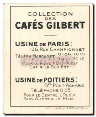 Ptaki w gnieździe — Série XIX — Loriot, Nr 9, Kawiarnie Gilbert — Rewers