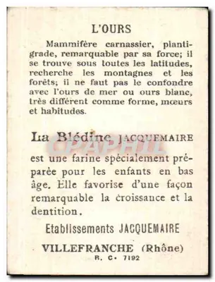 O Urso — Bon Point — Etablissements Jacquemaire, Villefranche (Rhône) n° 7192 — Verso