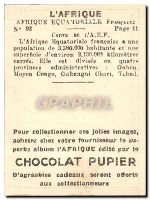 África Equatorial Francesa — Carta — Editado pelo Chocolat Pupier, N° 92 — Verso