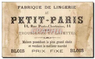 Dziecko w stroju pilota — reklama Fabryki Bielizny w Blois — wydawca Petit-Paris — Rewers