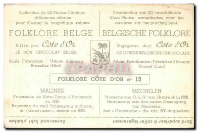 Malines — Procesja Najświętszej Maryi Panny z Hanswyck w 1938 — Côte d'Or n°13 — Rewers