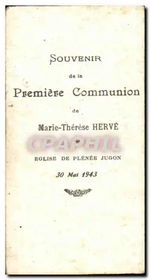 Pierwsza Komunia — Marie-Thérèse Hervé — Katedra w Plénée Jugon, 30 maja 1943 — Rewers