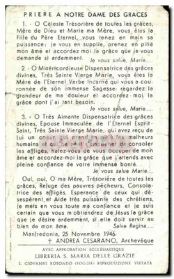 Religieuze afbeelding Onze Lieve Vrouw van de Genade Kapel van de Franciscanen San Giovanni Rotondo Foggia — Achterkant