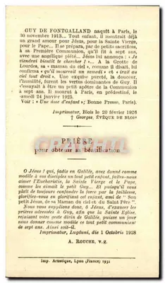 Guy de Fontgalland — Algumas de suas palavras — Edição do Propagador das Três « Ave Maria » — Verso