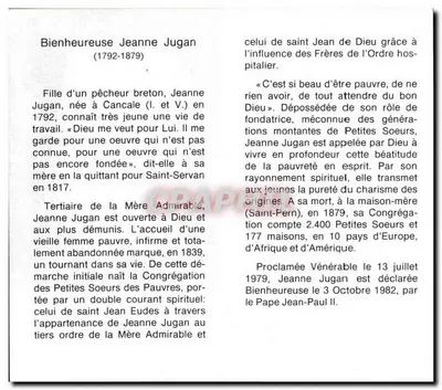 Bem-aventurada Jeanne Jugan — Fundadora das Pequenas Irmãs dos Pobres — La Tour Saint-Joseph, Saint-Pern (França) — Verso