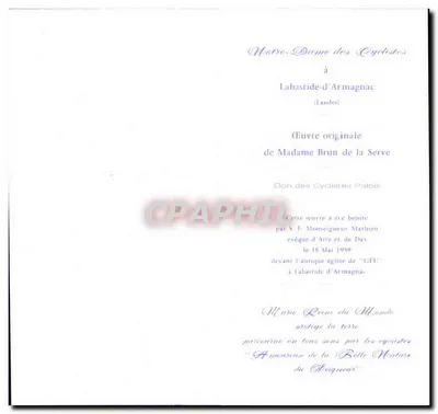 Nossa Senhora dos Ciclistas — Padroeira dos Ciclistas — Igreja de Labastide-d'Armagnac — Verso