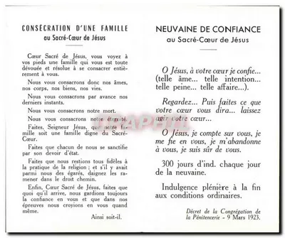 Promessas de Jesus Cristo a Santa Margarida Maria Alacoque — Sagrado Coração — Impressora ROUCHE, Lyon 1931 — Verso
