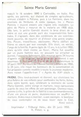 Santa Maria Goretti — reprodução proibida — Casimira Dabrowska, St-Paul, Fribourg/Suíça — Verso