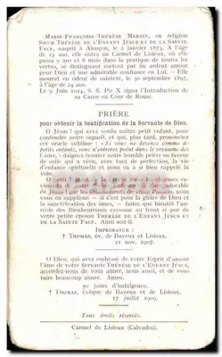 Irmã Marie-Françoise-Thérèse Martin — Retrato de religiosa — Impressora de Bayeux e Lisieux — Verso