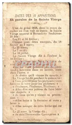 A Conceição Imaculada — aparições de Bernadette Soubirous — Helboque, sucessor de Monamy — Verso