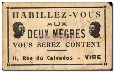 Un couple au déjeuner — scène de restaurant — éditeur : 'HABILLEZ-VOUS AUX DEUX NÈGRES' (verso) — Verso