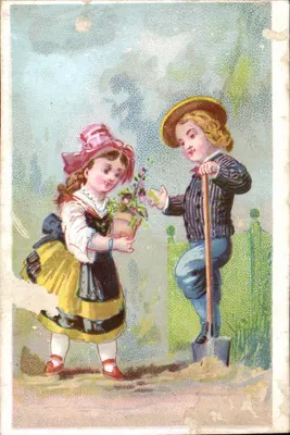 Crianças brincando em um jardim — editor Daumanville e Daumas, 17 rue Geoffroy-l'Asnier, Paris