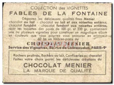 Héron — ilustração colorida — Coleção das Vignettes Fables de La Fontaine, N° 67 — Verso