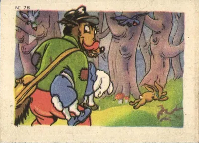 Lobo e Coelho — cena da floresta — Coleção das Vignettes Fábulas de La Fontaine, editor Menier, n° 78