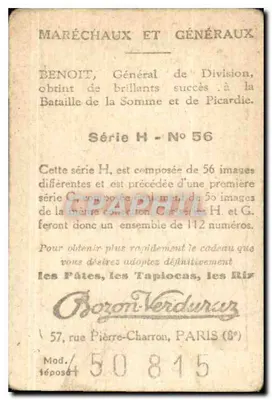 General Benoit — Colección Bozon-Verdura — Serie H n°56 — Reverso