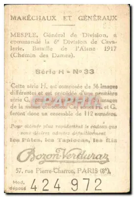 Geral MÉSPLÉ — Coleção BOZON-VERDURAZ, série H n°33 — Verso