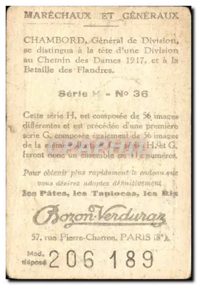 General Chambord — Colección Bozon-Verduraz, serie H n°36 — Reverso