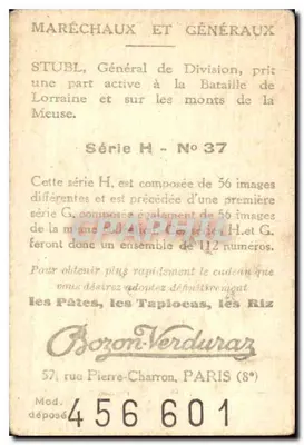Generał Stubl — Zbiór Bozon-Verdura — seria H n°37 — Rewers