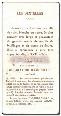 Kobieta szyciowa dentelę — Chocolat d'Aiguebelle — Wydawnictwo Chocolaterie d'Aiguebelle (Drôme), n°10 Chantilly — Rewers