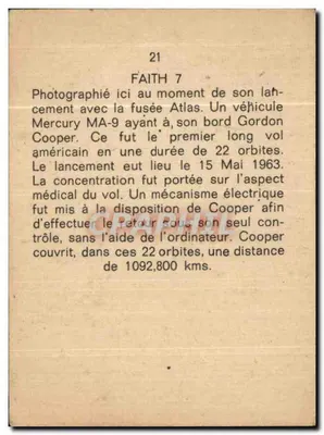 Faith 7 — Start rakiety Atlas z Gordonem Cooperem — karta nr 21 — Rewers