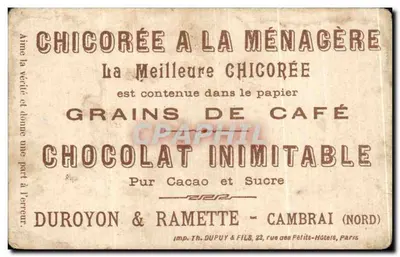 Chicória à Ménagère — papel grãos de café — Duroyon & Ramette, Cambrai (Norte) — Verso