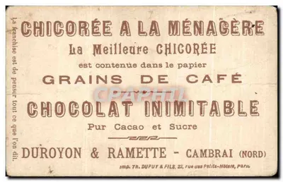 Soldado em uniforme — combate — propaganda para Chicorée à la Ménagère — Verso