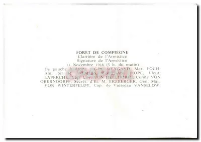 Ondertekening van het Wapenstilstand — Bos van Compiègne — 11 November 1918 — Achterkant