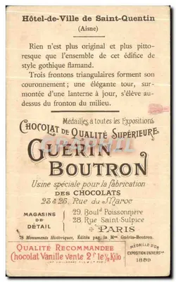 Hôtel-de-Ville w Saint-Quentin — Aisne — Chocolat Guérin-Boutron, n° 48 — Rewers