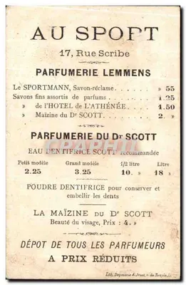Gracz na mandolinie — reklama Delicji z ATHÉNÉE — Lemmens, 17 Rue Scribe — Rewers