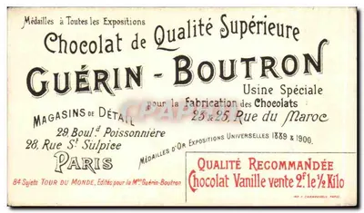 Entrada da garganta de Dariel e forte de Djerakhovsky (Caucaso) — série 59 — Chocolate Guérin-Boutron — Verso