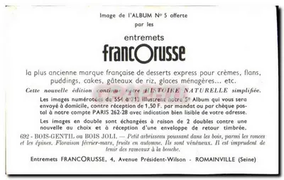 Bois-Gentil — kwitnienie i owoce — entremets FRANCORUSSE, n°692 — Rewers