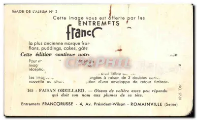 Fasolka Oreillard — n°165 — Entremets Francoruisse — Rewers