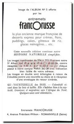 Drozd lasowy — Ptak żyjący w lasach i krzakach — entremets francORusse n°657 — Rewers