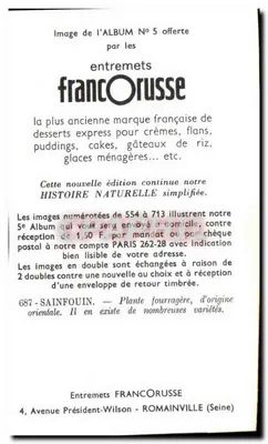 Sainfouin — Roślina paszowa pochodzenia orientalnego — Entremets FrancOrusse, n° 687 — Rewers