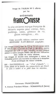 Dauphinelle — Pied d'alouette — Entremets FrancOrusse, nr 689 — Rewers