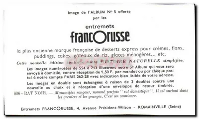 Rato preto — mamífero roedor — Entremets FrancOrusse, n°606 — Verso