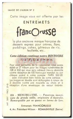 Menure-Lyre — carta n°224 — Entremets Francoruisse — Verso