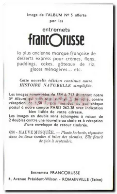 Mauve musquée — Rośliny trawiane, rozprzestrzenione w nieuporządkowanych miejscach i zboczach dróg — Entremets FrancOrusse, nr 690 — Rewers