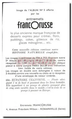 Eupatoire Chanvrine — Histoire Naturelle simplifiée — Entremets FrancOrusse n°694 — Rewers