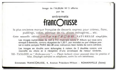 Tanaisie — Herba do wyrwania robaków — Entremets FrancOrusse, n°703 — Rewers