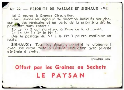 Priorytet przejazdu i sygnały (VI) — N° 22 — Volumétrie Lyon — Rewers