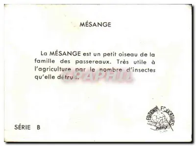 Mésange bleue — seria B — Wydawnictwo F. Jucartines, Paryż — Rewers