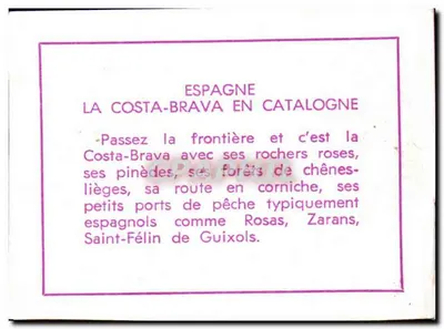 Spanje: de Costa-Brava in Catalonië — uitzicht op kustdorp met vesting — uitgever niet zichtbaar — Achterkant
