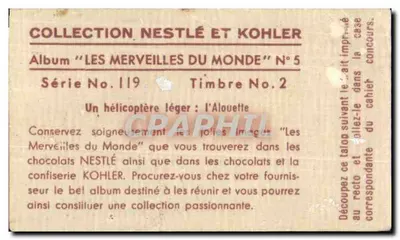 Collezione immagine nestlie e kohler album le meraviglie del mondo Elicottero Alouette — Verso