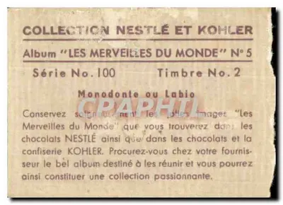 Monodonte lub Labio — Kolekcja Nestlé i Kohler, Album 'Cudze zjawiska świata' Nr 5, znak pocztowy Nr 2 — Rewers