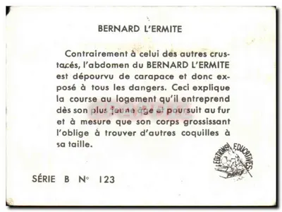 Bernard l'Hermite — Série B N° 123 — Calvet-Rogniat — Verso