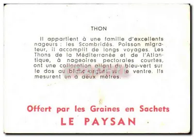 Thon — Peixe migratório — Ofertado pelas Sementes em Saco LE PAYSAN — Verso