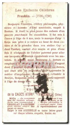 Chromo Chocolaterie d'Aiguebelle Benjamin Franklin — Achterkant
